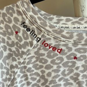 Peace Love World Feeling Loved heart leopard sweatshirt Medium